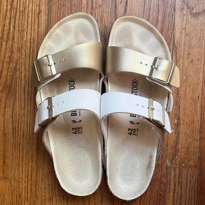 Birkenstock sandals white and gold